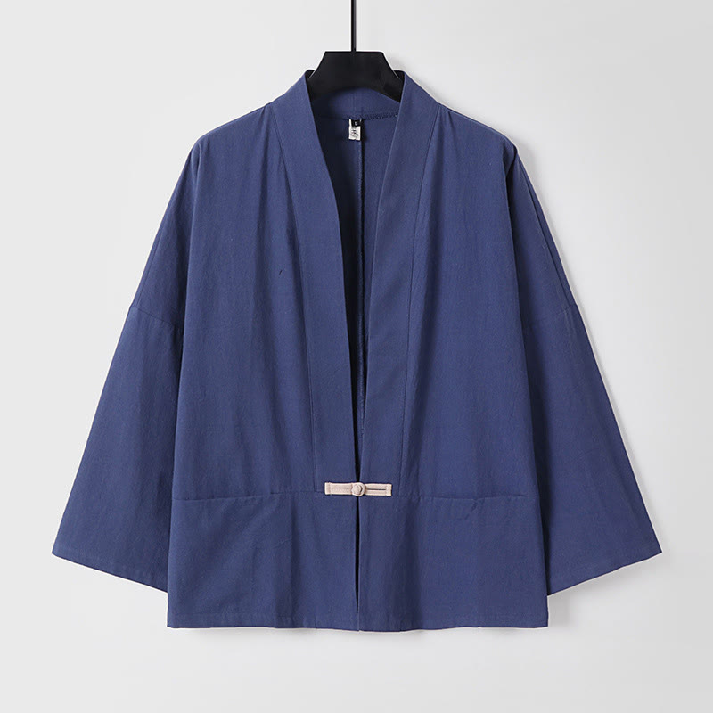 Buddha Stones Long Sleeve Buttons Design Men's Open Front Cotton Linen Jacket Kimono With Pockets - DarkSlateBlue - US/UK/AU54，EU64 (9XL) - image 14