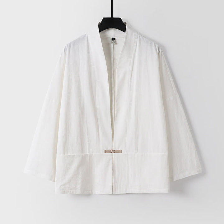 Buddha Stones Long Sleeve Buttons Design Men's Open Front Cotton Linen Jacket Kimono With Pockets - White - US/UK/AU54，EU64 (9XL) - image 1