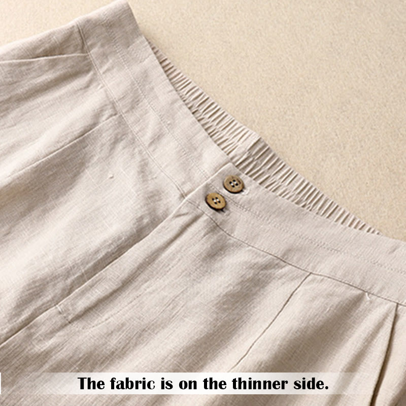 Buddha Stones Summer Casual Simple Zipper Design Linen Women's Wide Leg Pants With Pockets - image 44