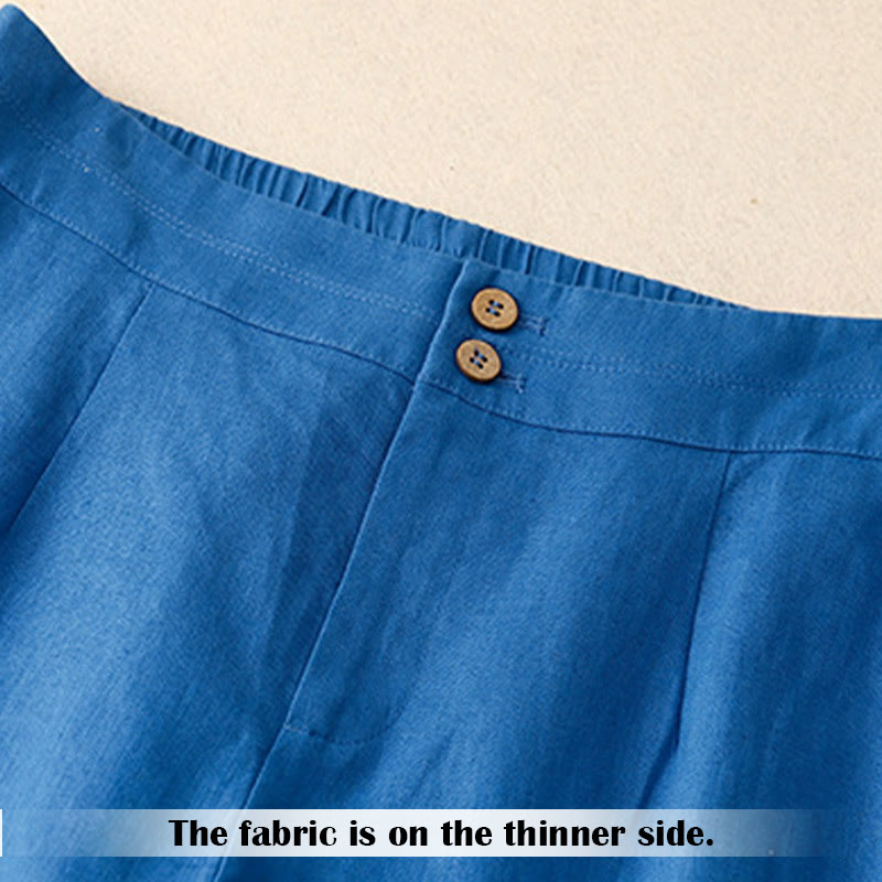 Buddha Stones Summer Casual Simple Zipper Design Linen Women's Wide Leg Pants With Pockets - image 17