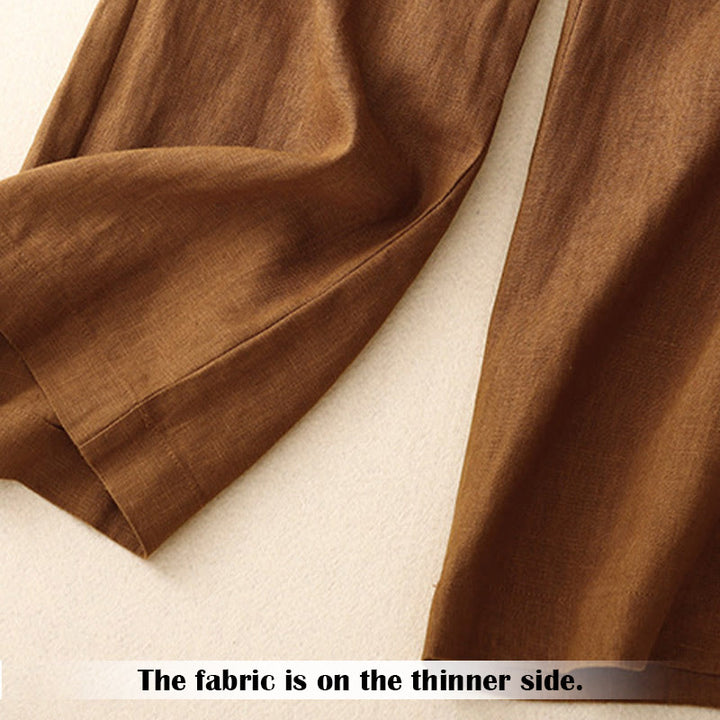 Buddha Stones Summer Casual Simple Zipper Design Linen Women's Wide Leg Pants With Pockets - image 35