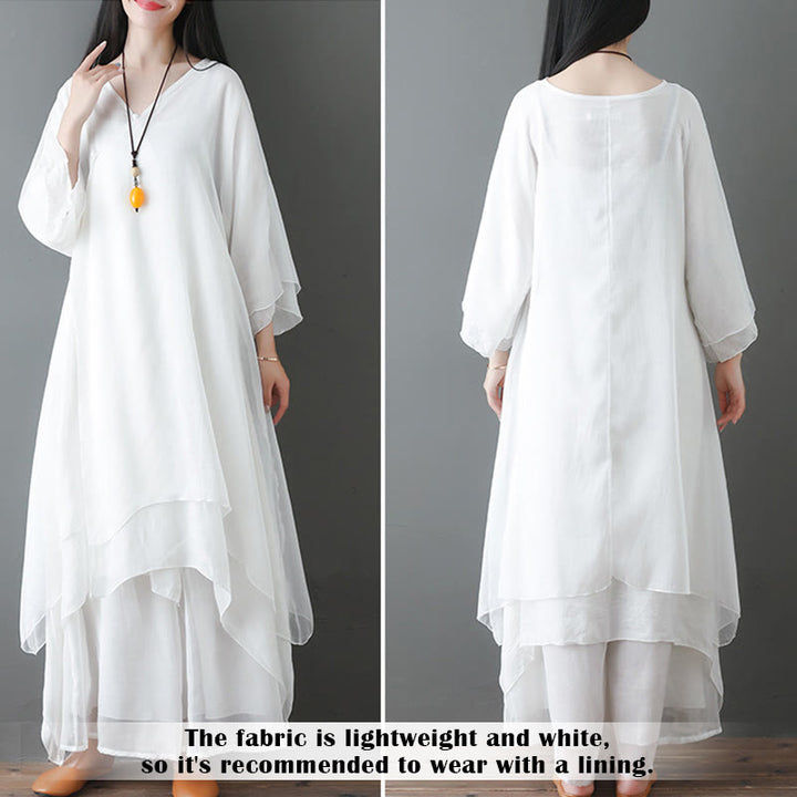 Buddha Stones V-Neck Midi Tunic Dress Wide Leg Pants Meditation Zen Practice Dance Clothing - image 8
