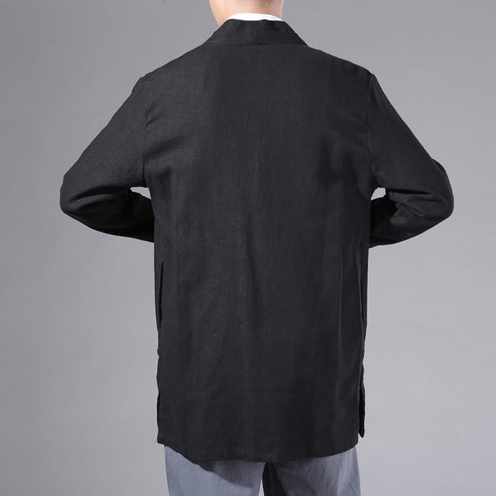 Buddha Stones Plain Simple Design Open Front Cotton Linen Men's Long Sleeve Jacket Kimono - image 14