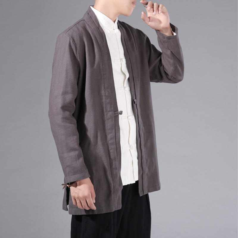 Buddha Stones Plain Simple Design Open Front Cotton Linen Men's Long Sleeve Jacket Kimono - image 31