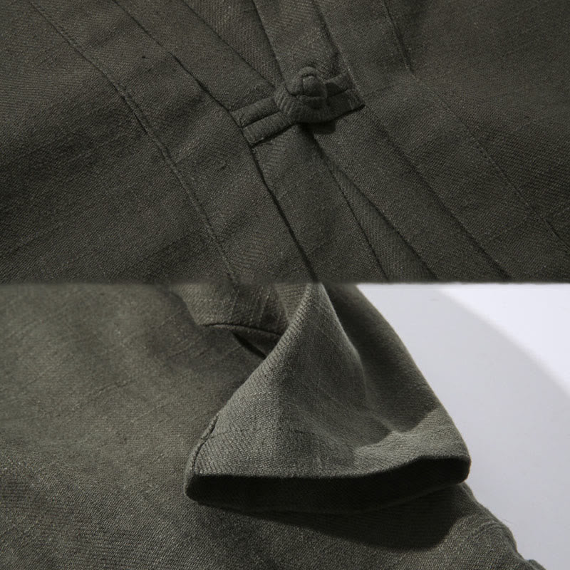 Buddha Stones Plain Simple Design Open Front Cotton Linen Men's Long Sleeve Jacket Kimono - image 8