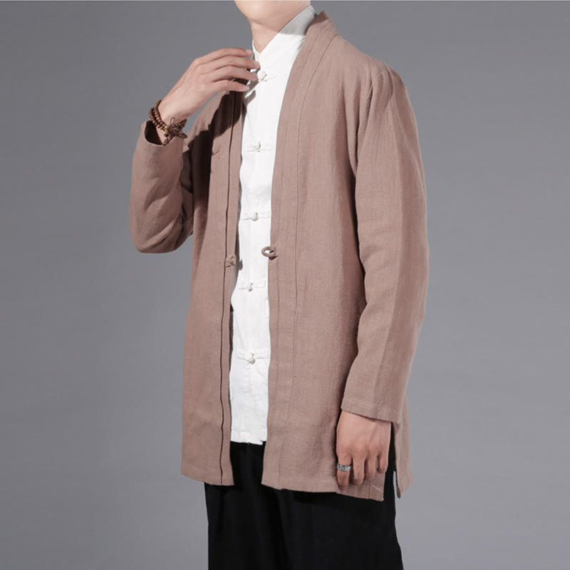Buddha Stones Plain Simple Design Open Front Cotton Linen Men's Long Sleeve Jacket Kimono - image 22