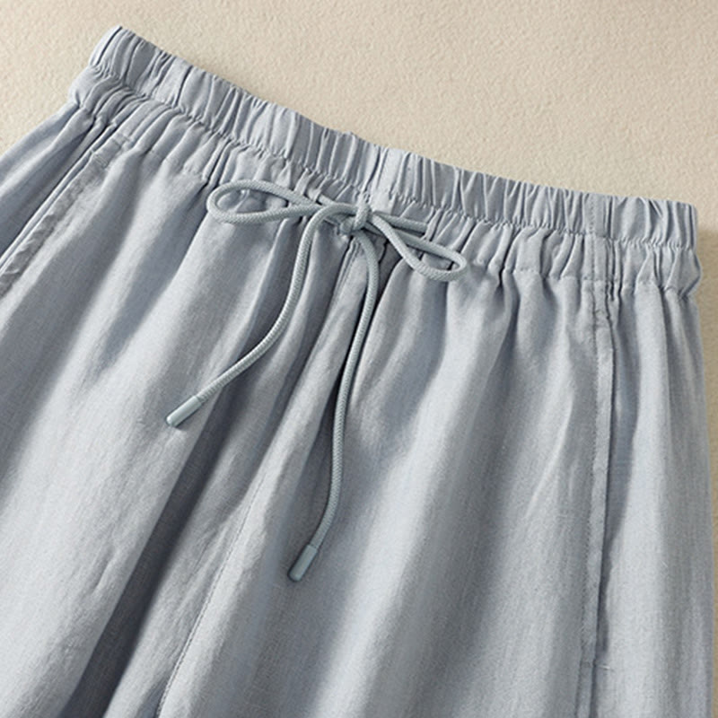 Buddha Stones Commute Plain Design Drawstring Cotton Linen Women's Wide Leg Pants With Pockets - image 2