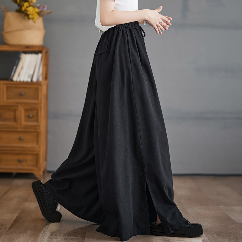 Buddha Stones Retro Leg Opening Slit Design Women's Wide Leg Pants With Pockets - Black - US12，UK/AU16，EU44 (3XL) - image 10