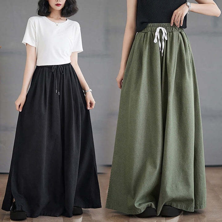 Buddha Stones Retro Leg Opening Slit Design Women's Wide Leg Pants With Pockets - image 22