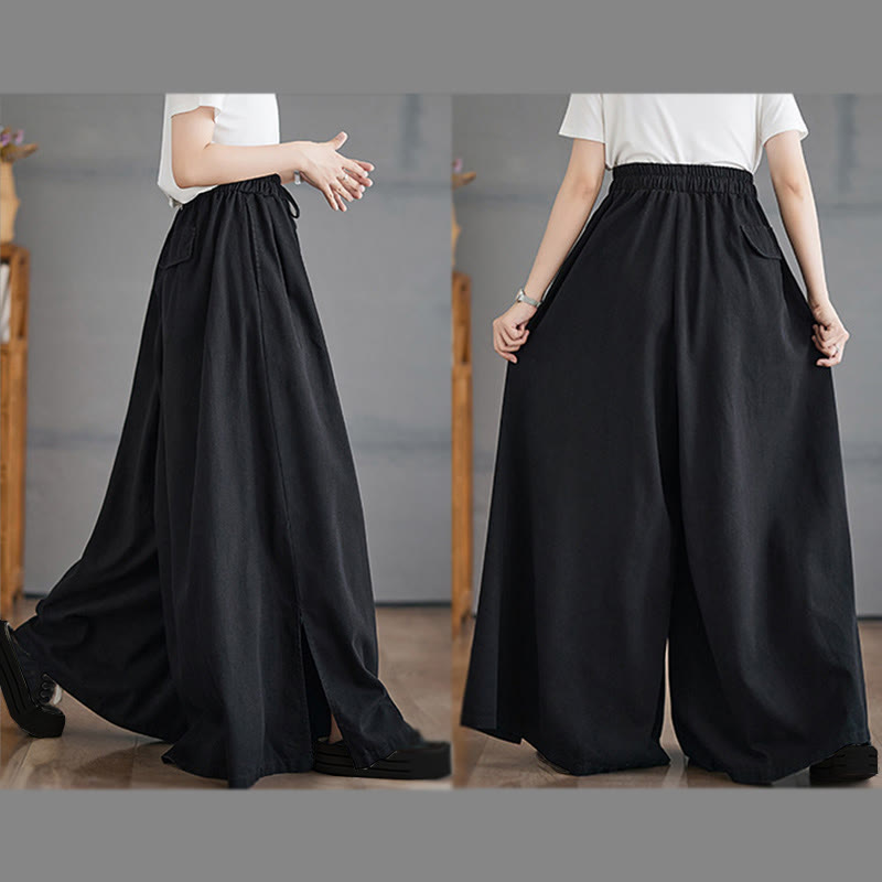 Buddha Stones Retro Leg Opening Slit Design Women's Wide Leg Pants With Pockets - image 19