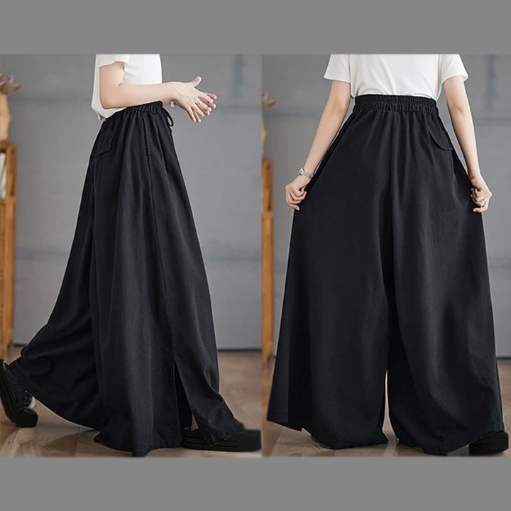 Buddha Stones Retro Leg Opening Slit Design Women's Wide Leg Pants With Pockets - image 19