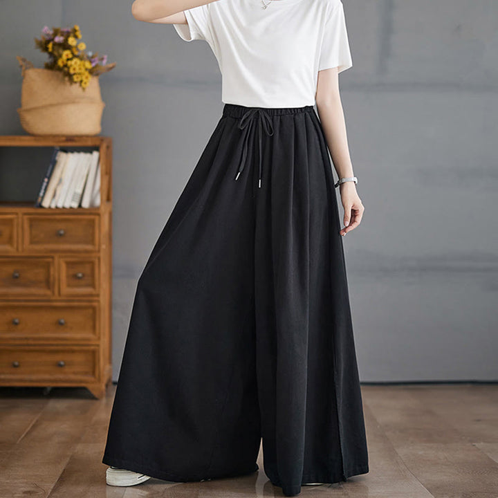 Buddha Stones Retro Leg Opening Slit Design Women's Wide Leg Pants With Pockets - image 11