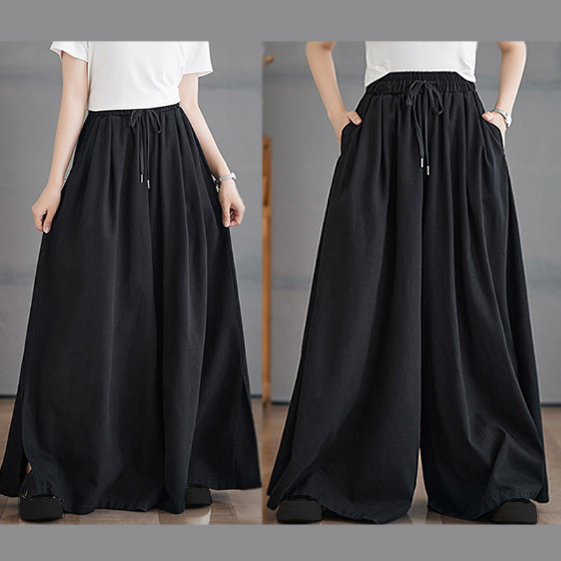 Buddha Stones Retro Leg Opening Slit Design Women's Wide Leg Pants With Pockets - image 20