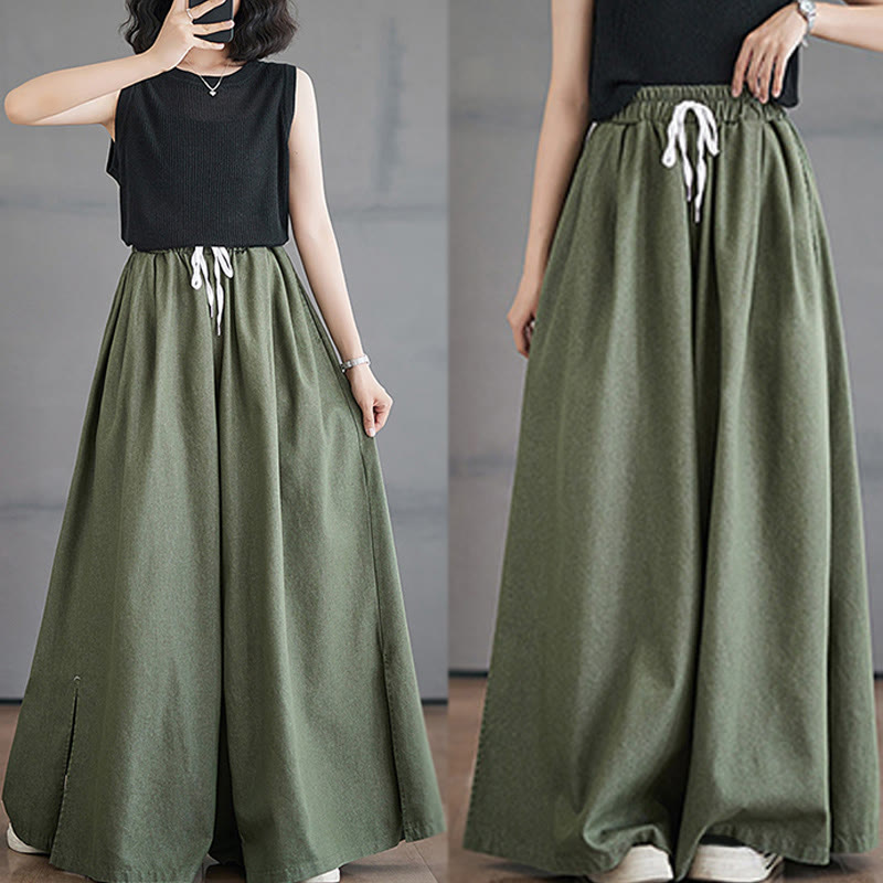 Buddha Stones Retro Leg Opening Slit Design Women's Wide Leg Pants With Pockets - image 9