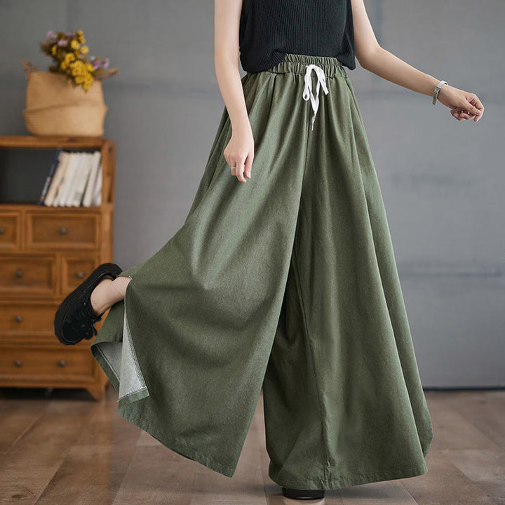 Buddha Stones Retro Leg Opening Slit Design Women's Wide Leg Pants With Pockets - image 6