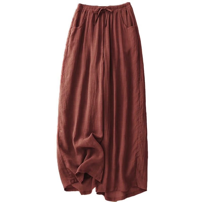 Buddha Stones Spring Pure Color Drawstring Double Layer Women's Wide Leg Pants With Pockets - image 5