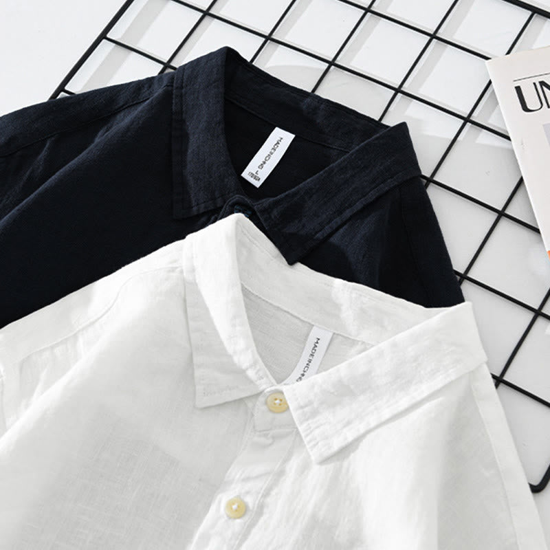 Buddha Stones Solid Color Loose Long Sleeve Half Button Shirt Linen Men Clothing - image 15