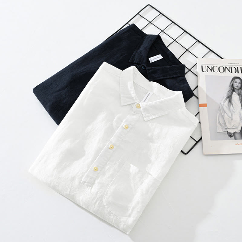 Buddha Stones Solid Color Loose Long Sleeve Half Button Shirt Linen Men Clothing - image 16