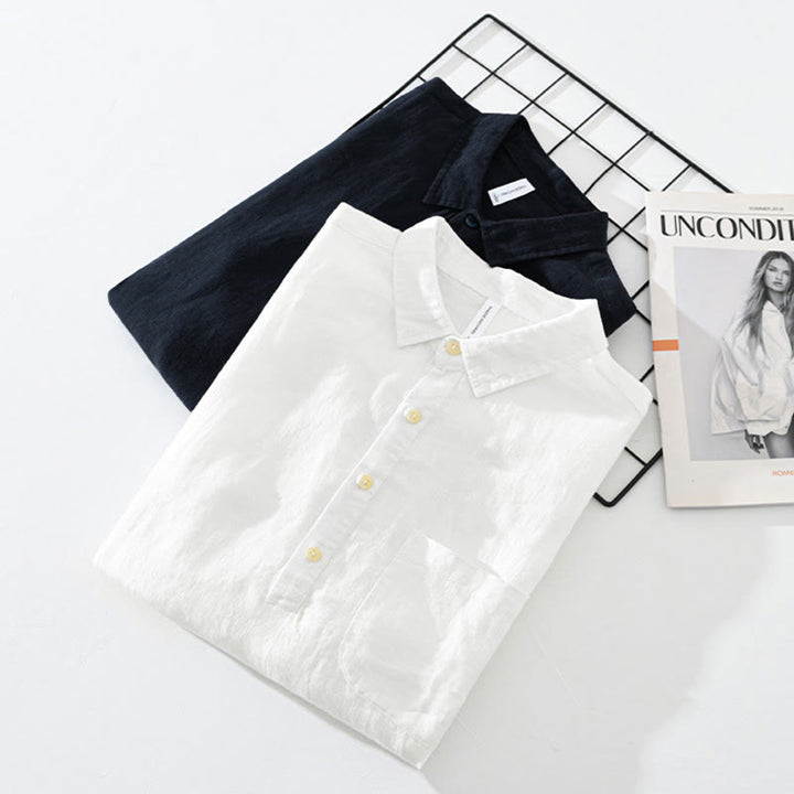 Buddha Stones Solid Color Loose Long Sleeve Half Button Shirt Linen Men Clothing - image 16