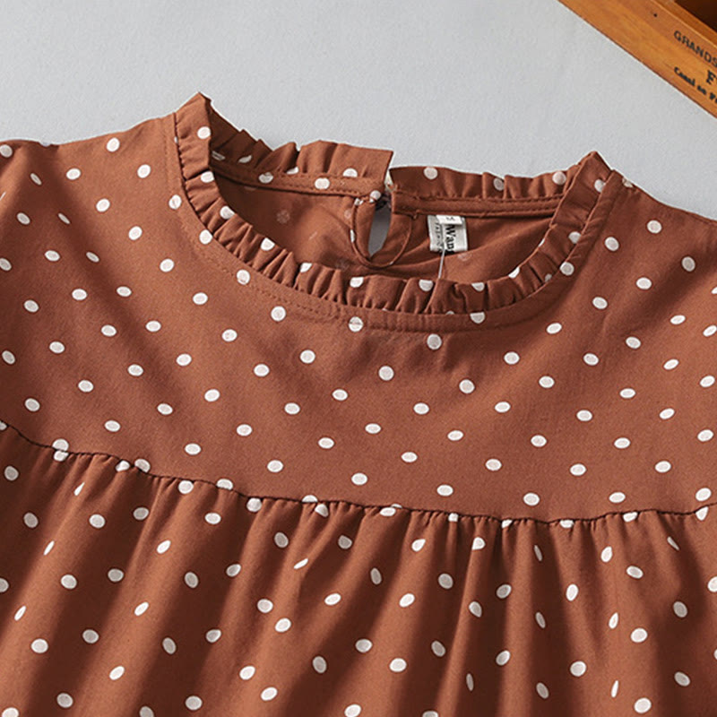 Buddha Stones Spring Dot Pattern Ruffle Crew Neck Long Sleeve Cotton Linen Midi Dress With Pockets - image 2