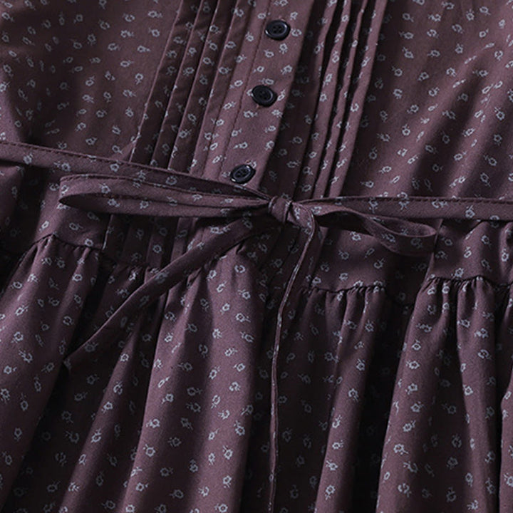 Buddha Stones Printing Floral Accordion Pleats Cotton Linen Long Sleeve Midi Dress With Pockets - image 10