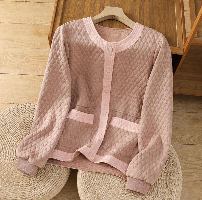 Buddha Stones Retro Plain Women's Cotton Long Sleeve Jacket With Pockets - LightPink - US12，UK/AU16，EU44 (3XL) - image 7
