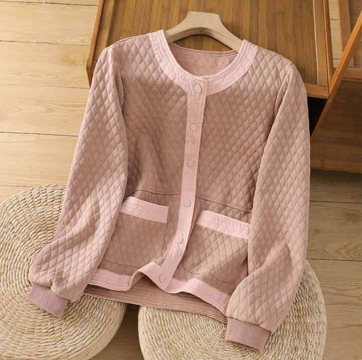 Buddha Stones Retro Plain Women's Cotton Long Sleeve Jacket With Pockets - LightPink - US12，UK/AU16，EU44 (3XL) - image 7