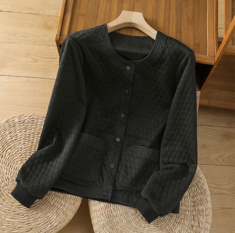 Buddha Stones Retro Plain Women's Cotton Long Sleeve Jacket With Pockets - Black - US12，UK/AU16，EU44 (3XL) - image 14