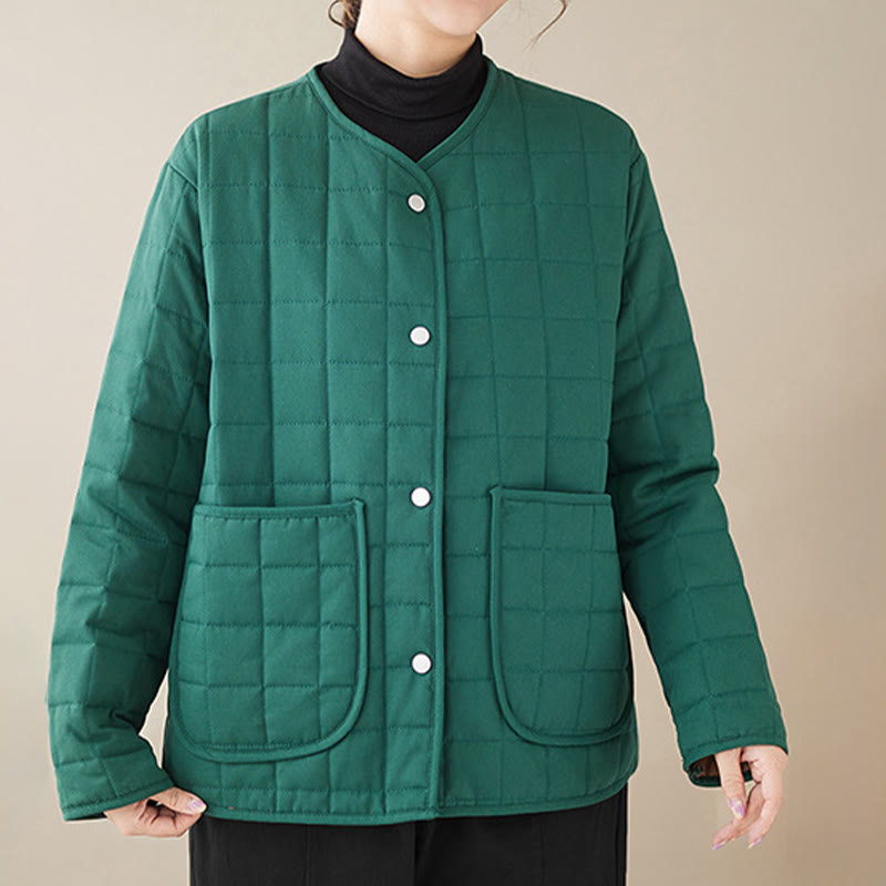 Buddha Stones Retro Plain Women's Thick Cotton Long Sleeve Coat Jacket With Pockets - image 18