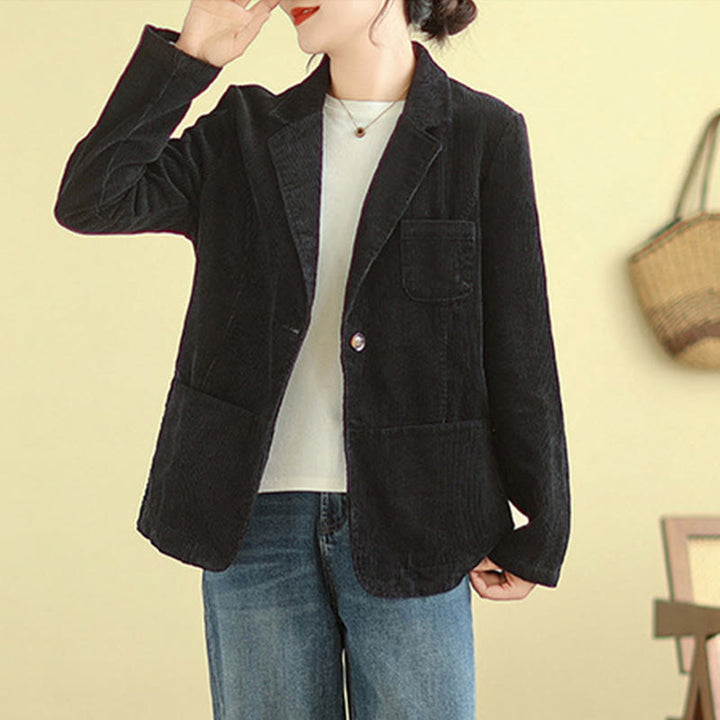Buddha Stones Retro Plain Women's Long Sleeve Corduroy Jacket With Pockets - image 25
