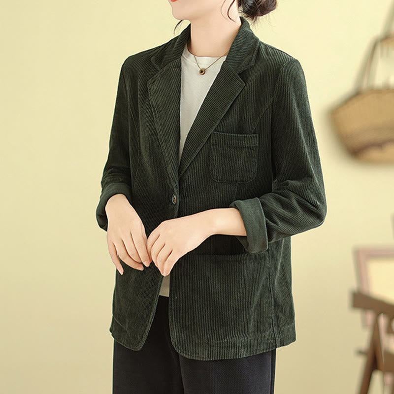 Buddha Stones Retro Plain Women's Long Sleeve Corduroy Jacket With Pockets - image 20
