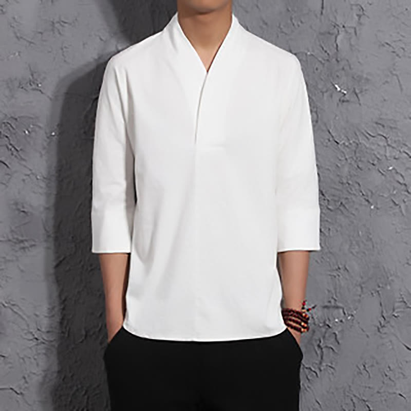 Buddha Stones Casual V-Neck Three Quarter Sleeve Shirt Men Clothing - White - US/UK/AU44，EU54 (5XL) - image 1