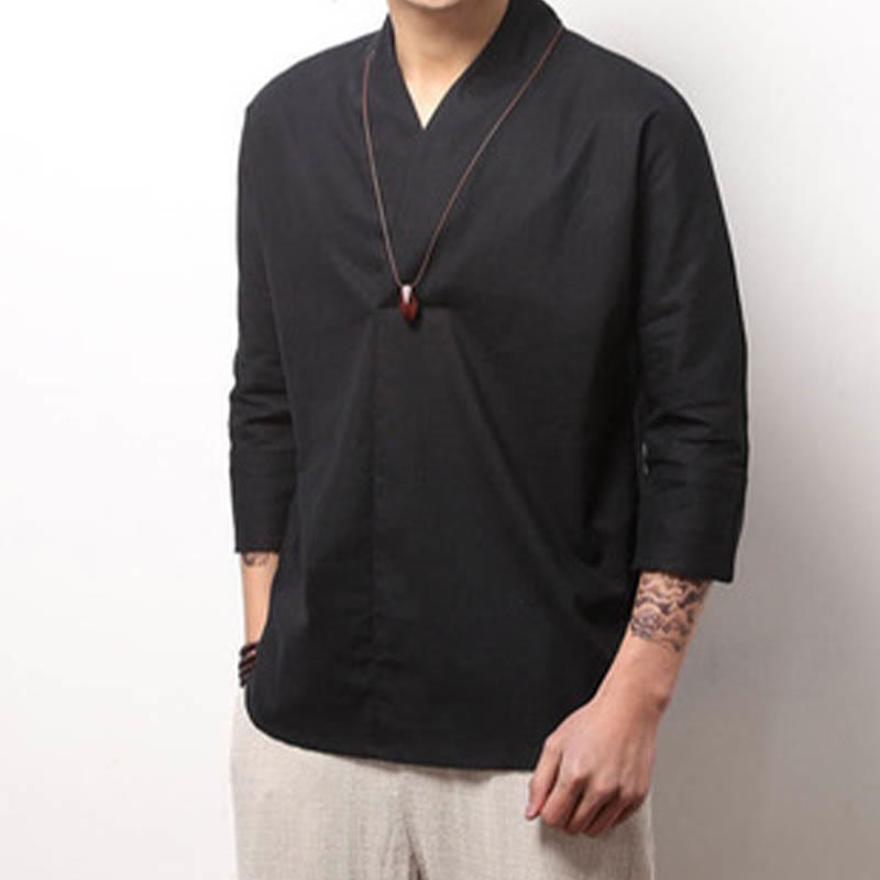 Buddha Stones Casual V-Neck Three Quarter Sleeve Shirt Men Clothing - image 6