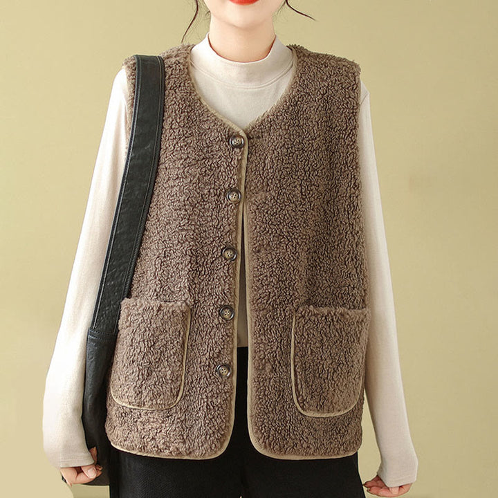 Buddha Stones Double-sided Style Women's Viscose Fiber Sleeveless Vest Waistcoat With Pockets - image 2