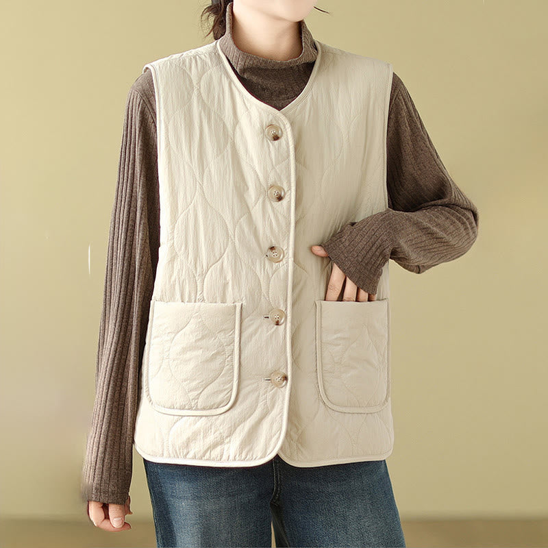 Buddha Stones Double-sided Style Women's Viscose Fiber Sleeveless Vest Waistcoat With Pockets - image 14