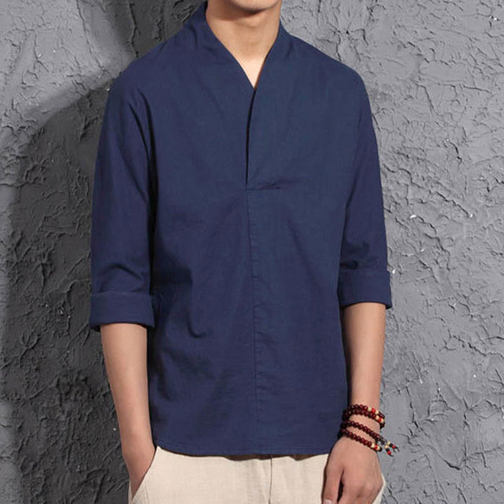 Buddha Stones Casual V-Neck Three Quarter Sleeve Shirt Men Clothing - image 9