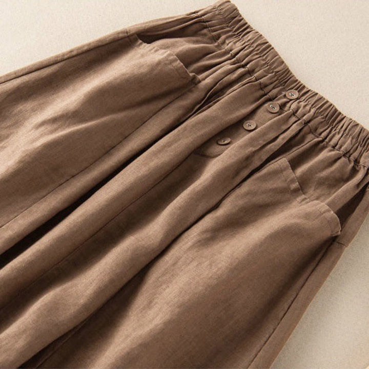 Buddha Stones Summer Solid Button Elastic Waist 7-8 Length Women's Skirt With Pockets - image 1