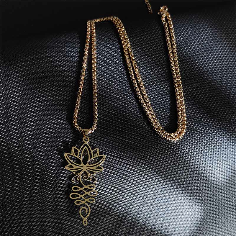 Buddha Stones Lotus Vines Design Chakra Symbol Stainless Steel Enlightenment Necklace Pendant - image 8