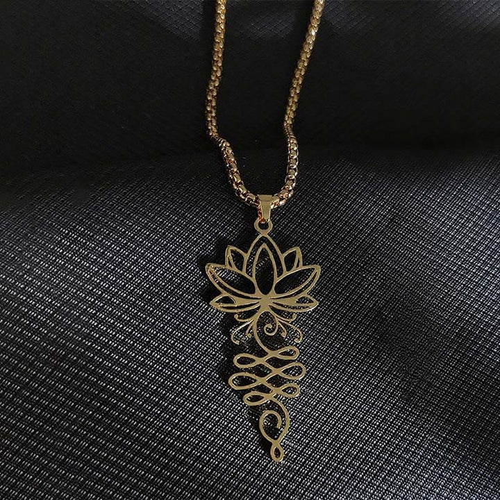 Buddha Stones Lotus Vines Design Chakra Symbol Stainless Steel Enlightenment Necklace Pendant - Gold - image 7