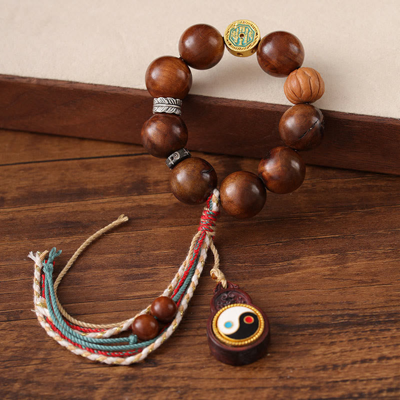 Buddha Stones Tibet Lightning Struck Jujube Wood Yin Yang Luck Bracelet - image 1
