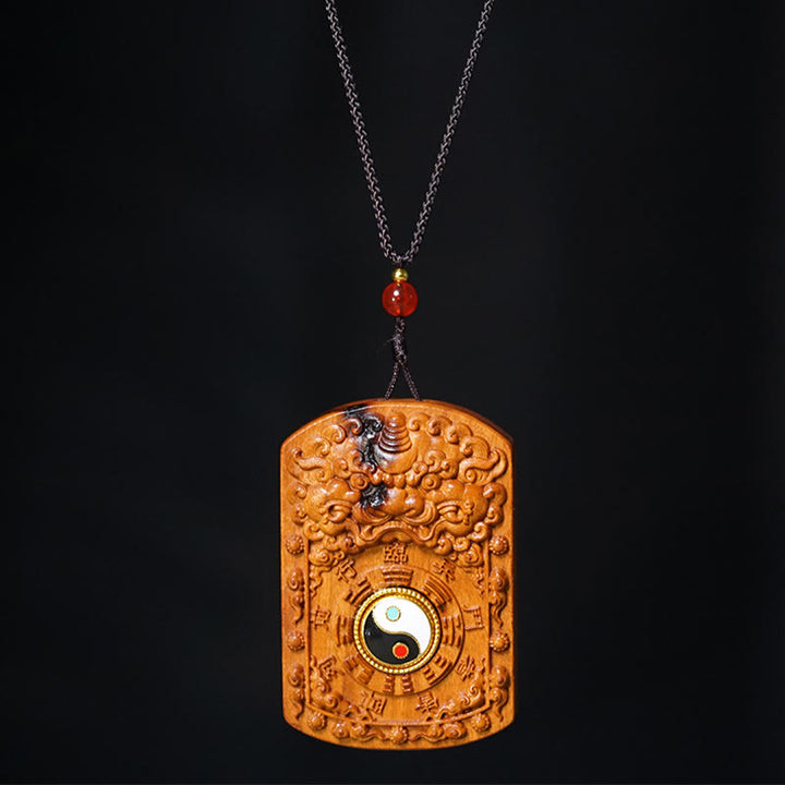 Buddha Stones Lightning Struck Jujube Wood Dragon Yin Yang Bagua Protection Necklace Pendant - image 3