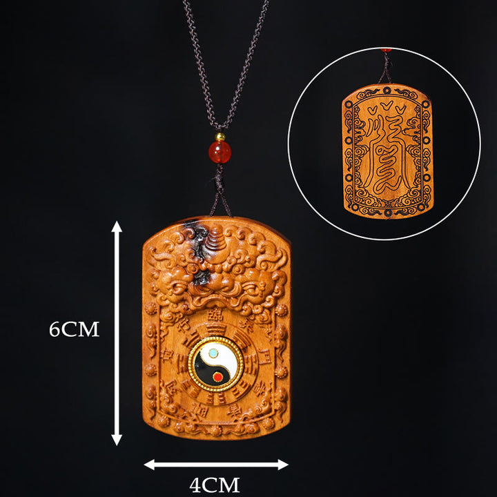 Buddha Stones Lightning Struck Jujube Wood Dragon Yin Yang Bagua Protection Necklace Pendant - image 10