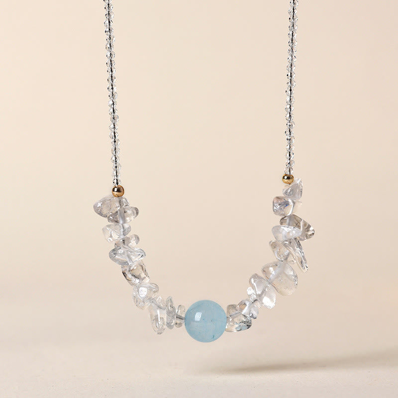 Buddha Stones Irregular White Crystal Aquamarine Bead Healing Necklace Pendant - White Crystal& Aquamarine - image 0