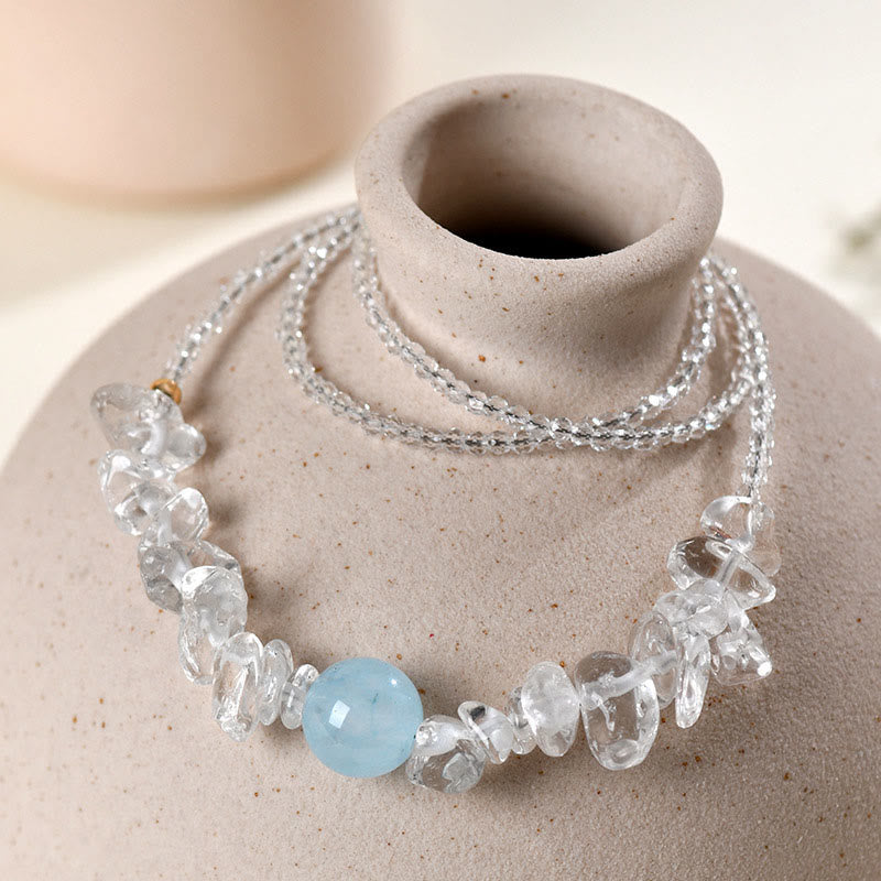 Buddha Stones Irregular White Crystal Aquamarine Bead Healing Necklace Pendant - image 1