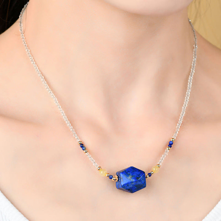 Buddha Stones White Crystal Lazurite Lapis Lazuli Healing Meditation Necklace Pendant - image 4