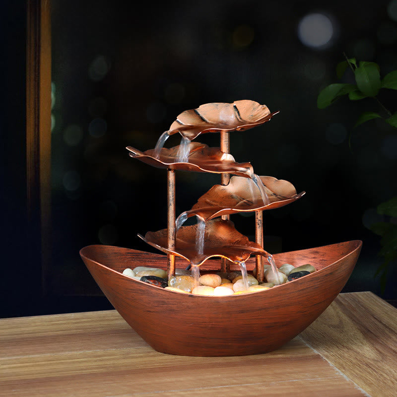 Buddha Stones Lotus Leaf Shaped Waterfall Fountain Tabletop Ornaments With LED Light Home Office Desktop Decoration - Brown(Metal Version)-Includes Approx. 10–15 Pebbles (~300g) - image 20