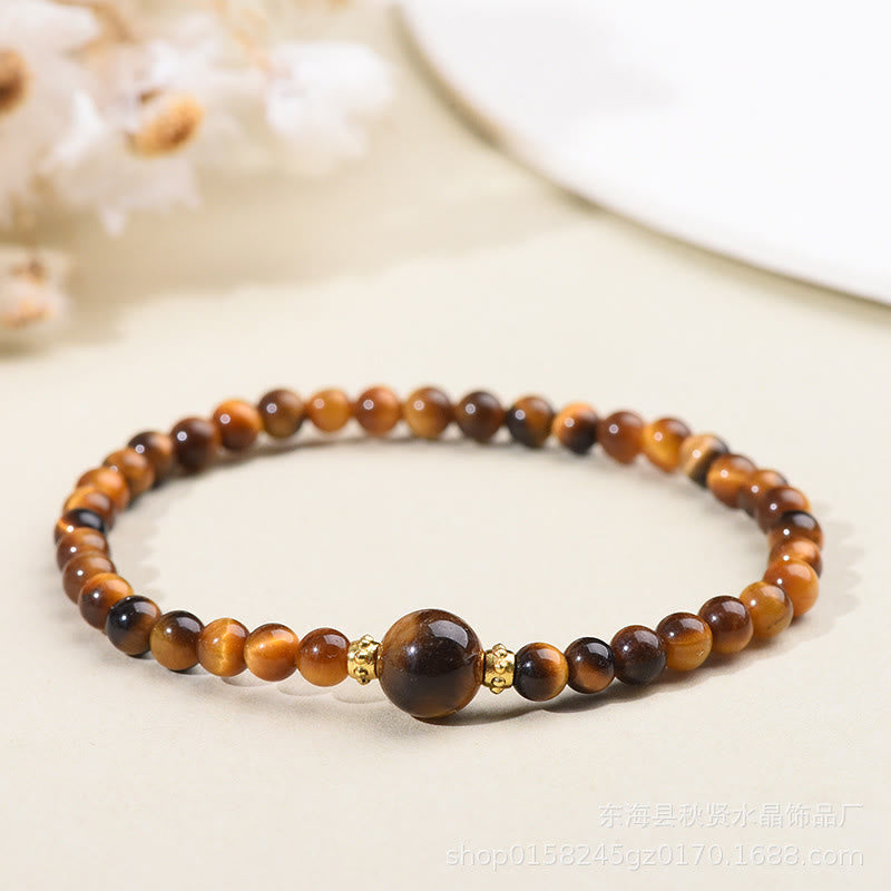 Buddha Stones Tiger Eye Black Obsidian Courage Beads Bracelet - Tiger Eye-4mm - image 0