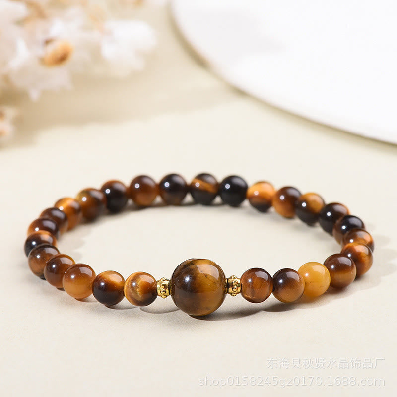 Buddha Stones Tiger Eye Black Obsidian Courage Beads Bracelet - Tiger Eye-6mm - image 1