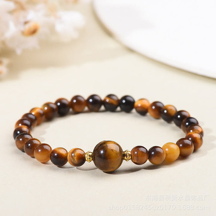 Buddha Stones Tiger Eye Black Obsidian Courage Beads Bracelet - Tiger Eye-6mm - image 1