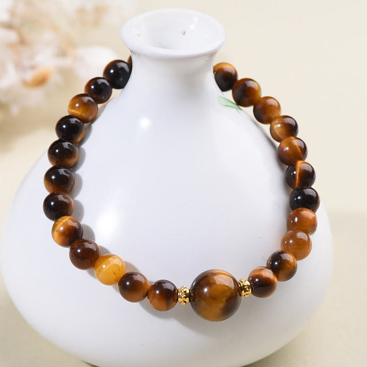 Buddha Stones Tiger Eye Black Obsidian Courage Beads Bracelet - image 2